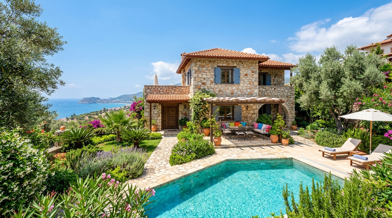 Alanya Emlak Çıkçıllı müstakil bahçeli havuzlu satılık villa