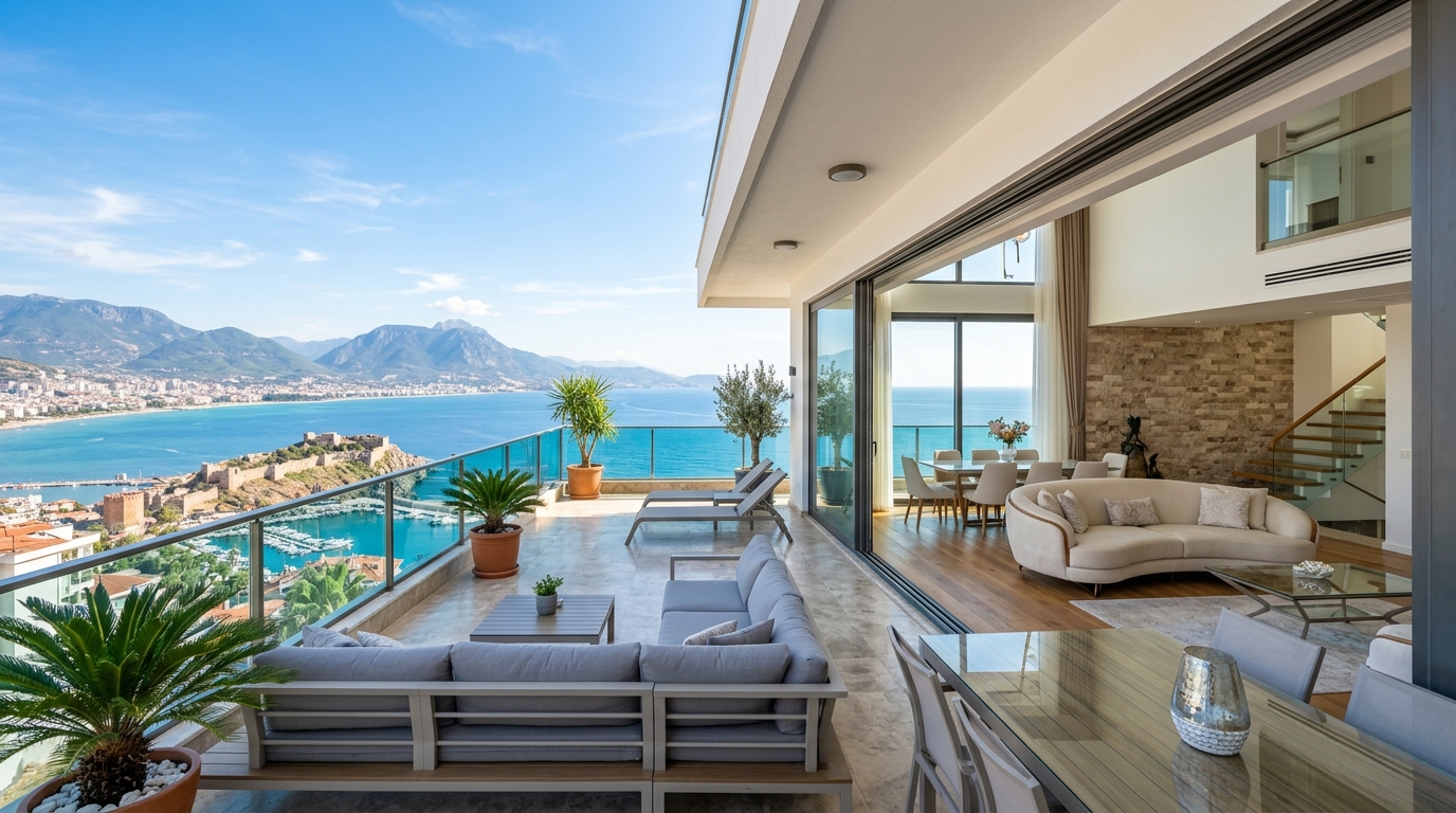 Alanya Emlak Oba panoramik deniz ve dağ manzaralı satılık penthouse daire